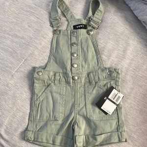 DKNY olive green overall shorts
